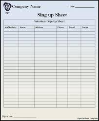 Signup Sheet Template Free Printable Ms Word Format