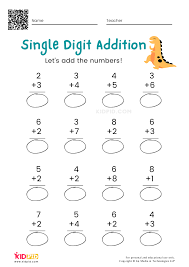 single digit addition math worksheets