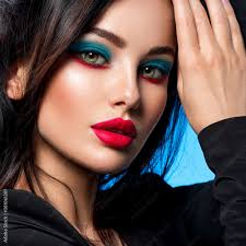 bright blue makeup beautiful brunette