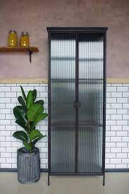 Industrial Fluted Glass Display Cabinet