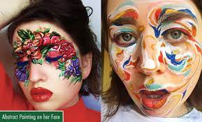 makeup artist uses her face as a canvas