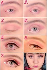 pink doll eye makeup tutorial kawaii