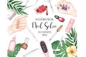 watercolor nail salon clipart bundle
