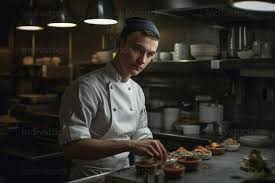 gourmet chef in uniform cooking in a