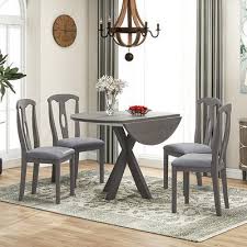 5 Piece Wood Round Dining Table Set For