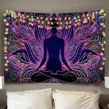 Tapestries Purple Black Lotus Buddha