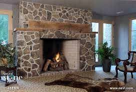 Real Stone Veneer Fireplace And