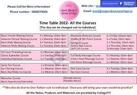 aspens beauty college timetable