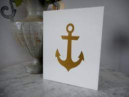 Gold Anchor Print On White Canvas Panel