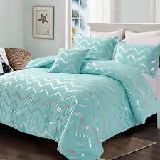 Aqua Comforter Set Twin Size Metallic