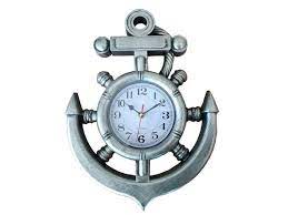 Silver Ship Wheel And Anchor Wall Clock