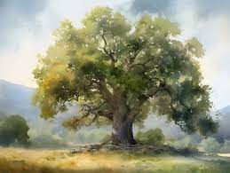 Grand Oak Tree A Watercolor Painting