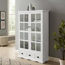 Wood Linen Cabinet With Glass Doors
