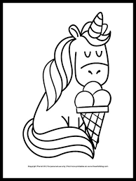 The pictures are very cute with lots of llamacorns, cactus plants, rainbows, and other cute unicorn animals. Cute Unicorn With Ice Cream Cone Coloring Page The Art Kit