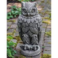 old owl cast stone garden statue at rs