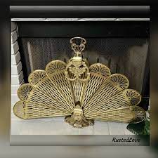 Brass Peacock Cameo Fireplace Fan
