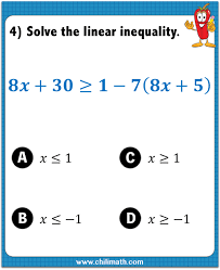 Linear Inequalities Quiz Chilimath