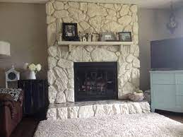 Painted White Rock Fireplace Before And