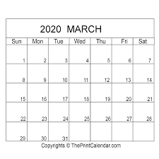 March 2020 Printable Calendar Template Pdf Word Excel