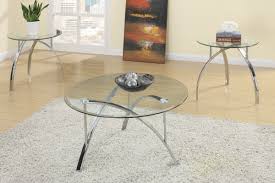 Henn&hart satin nickel round clear glass coffee table, 35, silver. 3 Piece Coffee Table Set Round Clear Tabletops With Shiny Silver Arched Legs