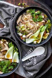 vegan noodle miso soup with vegetables