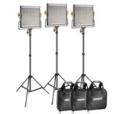Neewer 3 Set Bi Color 480 Dimmable Led Video Light With Light Stand Kit For Sale Online