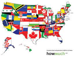 Map of the US redrawn as if the states were countries with the same  economic activity