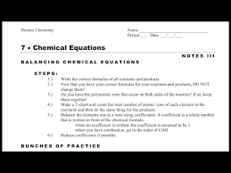 Honors Chemistry Notes 7 3 Balancing