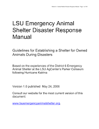 Lsu Emergency Animal Shelter Disaster Response Manual