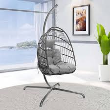 Gray Wicker Porch Swing Egg Chair