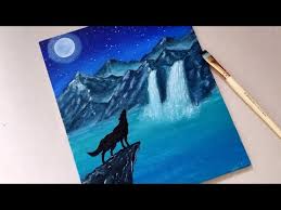 Moonlight Waterfall Scenery Painting