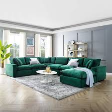 Modway Commix Down Filled Overstuffed Performance Velvet 7 Piece Sectional Sofa Green