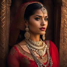 antique jewelleries wearing red dress