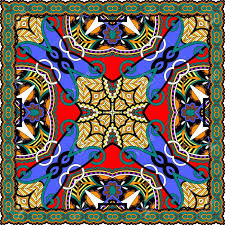 Silk Neck Scarf Or Kerchief Square Pattern Design In Ukrainian