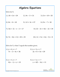 Practice Algebra Equations Worksheet