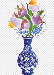 flower drawing color vase blue white