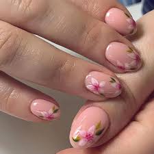 pink flower press on nails short fake