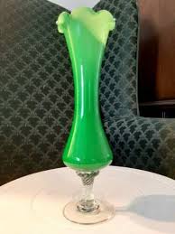 vintage green glass fluted vase with