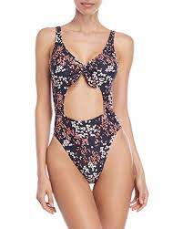 Michael Michael Kors Womens Scattered Blooms One Piece Swimsuit W Tie Front Removable Soft Cups