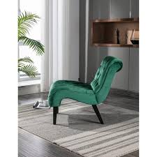 Anbazar Green Velvet Accent Chair Tufted On Living Room Sofa Chair Ergonomic Chair Polyester Upholstery Wood Leg Bedroom