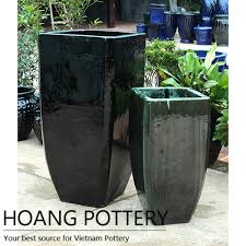 Square Black Glazed Ceramic Pots Garden