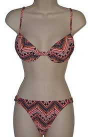 Hobie Bikini Set Swimsuit Size L Orange Crochet Push Up