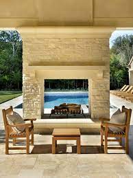 stylish backyard outdoor fireplace