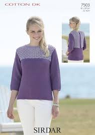 Free knitting pattern for a boatneck jumper for women. Sirdar 7503 Knitting Pattern 3 4 Sleeved Boat Neck Top In Sirdar Cotton Dk Athenbys