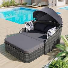 Gray Wicker Outdoor Chaise Lounge