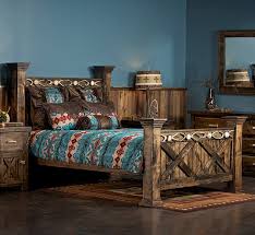 Rustic Weathered Wood Bed With Antler