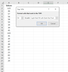 top 10 of values in an excel column