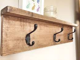 Rustic Wooden Coat Entry Hook Rack With