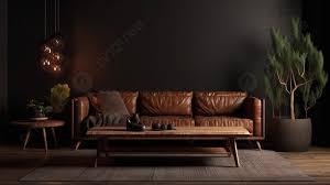 Brown Leather Sofa And Potted Plant
