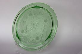 1930s Vintage Green Glass Cake Plate W